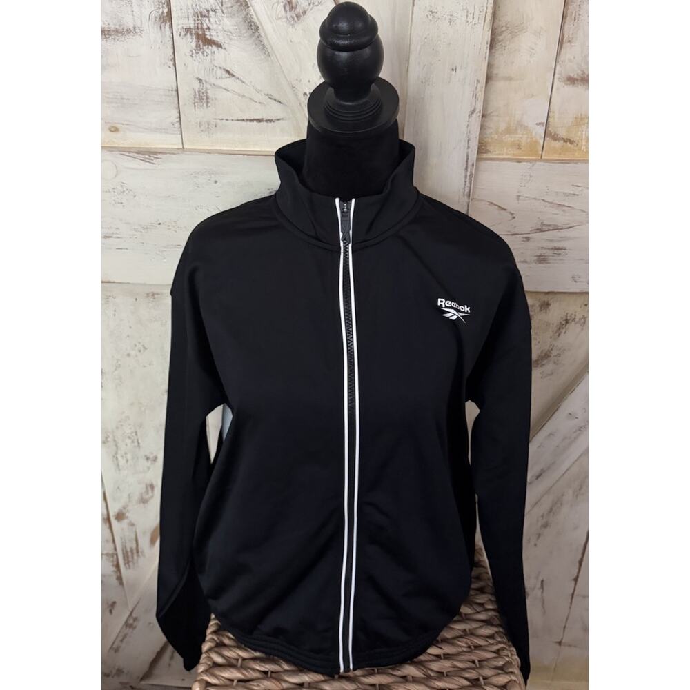 Reebok Tricot Women’s Track Jack Logo Full Zip Back Color Block B&W Size M